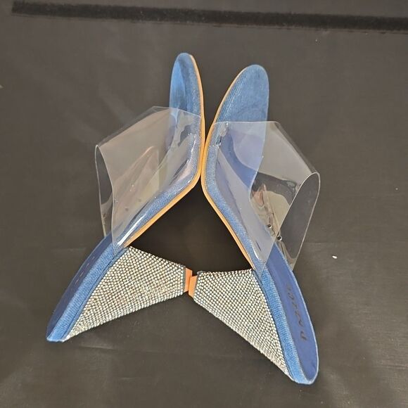 BRAND NEW PAZZLE RHINESTONE HEEL EMBROIDERED CLEAR  OPEN-TOE STRAP SANDAL - Picture 10 of 16